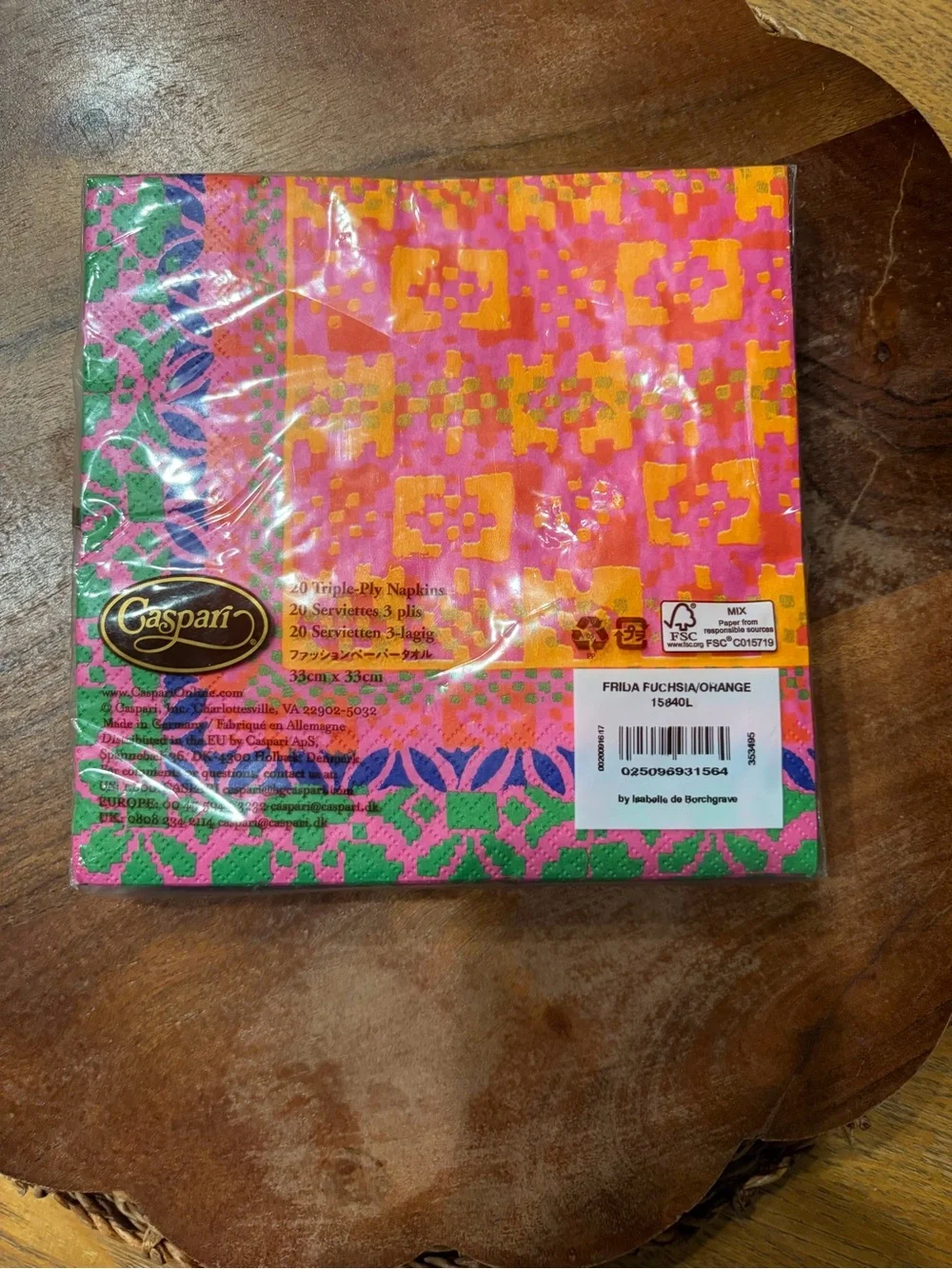 Caspari Frida Triple-Ply Napkins — Fuchsia & Orange
